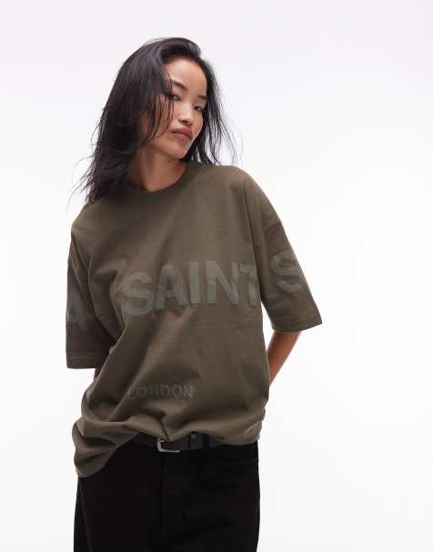 AllSaints - Biggy - Oversized T-shirt met logo in dezelfde tint in kaki - view 1