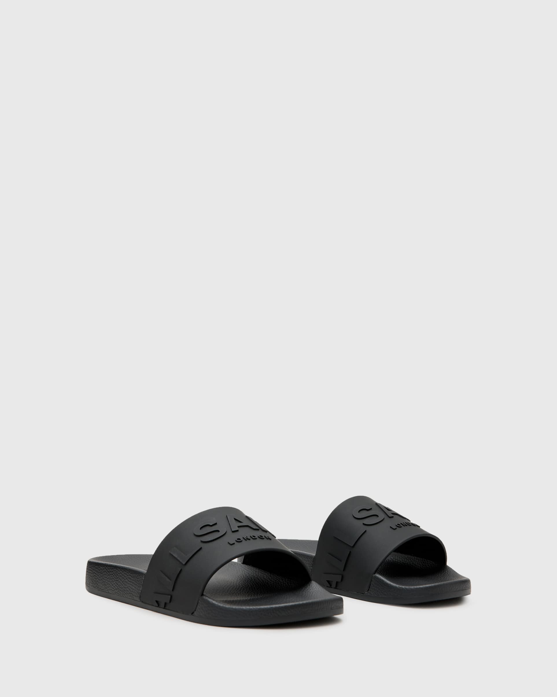 allsaints biggy rubber logo slides in black