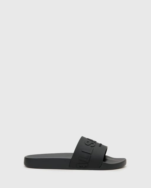 AllSaints Biggy rubber sliders in black - BLACK, 2 of 4