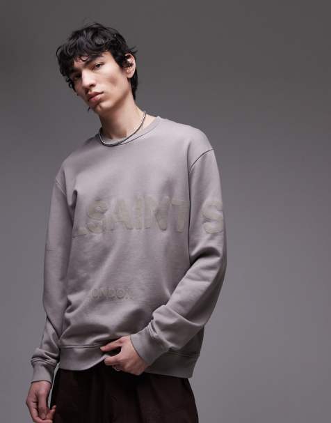AllSaints – Biggy – Sweatshirt in Hellbraun mit farblich abgestimmtem Logo - view 1