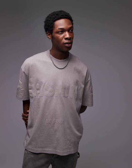 AllSaints - Biggy - T-shirt oversize con logo tono su tono marrone castagna