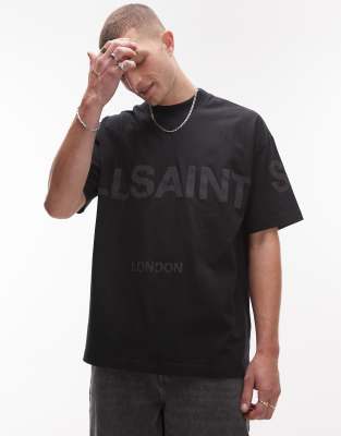 Allsaints Biggy Tonal Logo Oversized T-shirt In Black