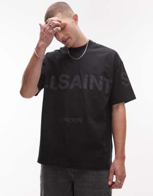 AllSaints Biggy tonal logo oversized t-shirt in black