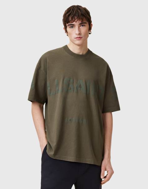 AllSaints Biggy tonal logo oversized t-shirt in khaki - KHAKI - view 1