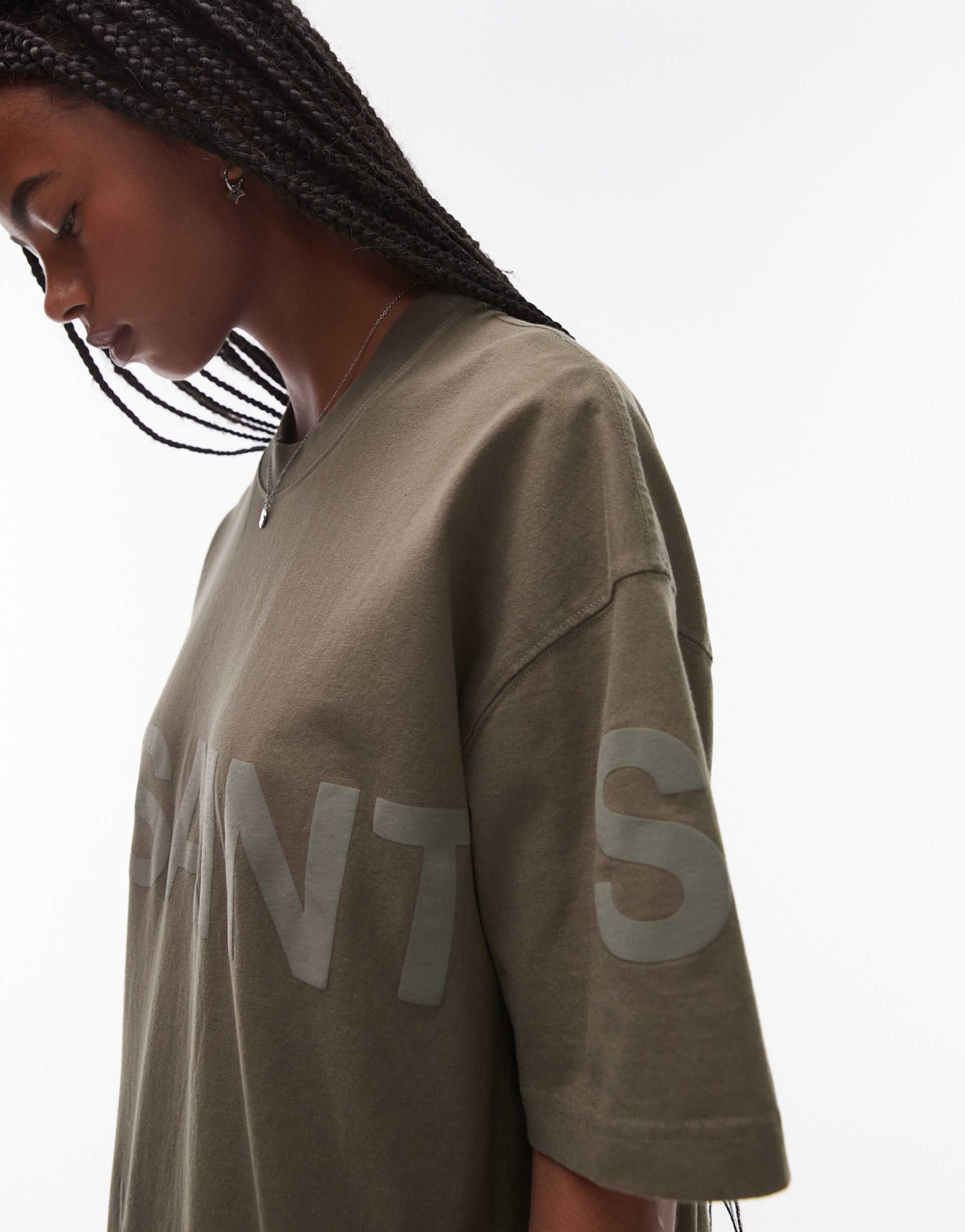 allsaints biggy tonal logo oversized t-shirt in khaki