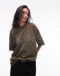 [AllSaints] AllSaints Biggy tonal logo oversized t-shirt in khaki-Green 2XL Khaki green