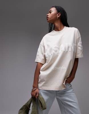 AllSaints AllSaints Biggy tonal logo oversized t-shirt in stone-Neutral