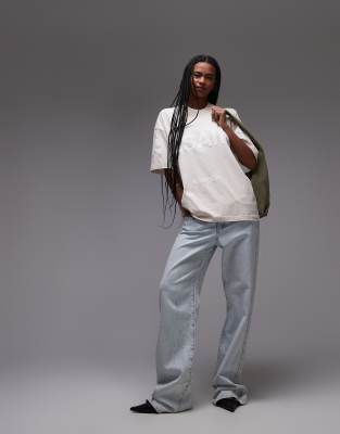 AllSaints Biggy tonal logo oversized t-shirt in stone