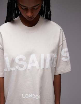 AllSaints Biggy tonal logo oversized t-shirt in stone
