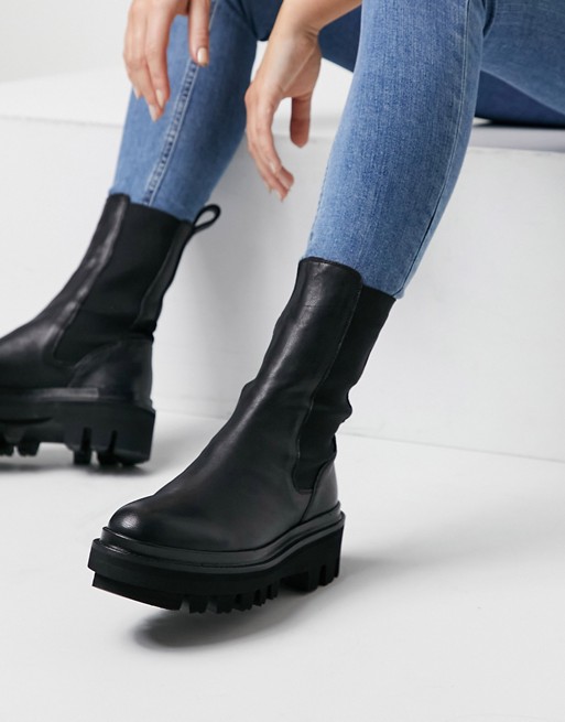 AllSaints Billie tall chunky leather Chelsea boots in black