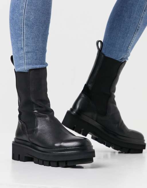 AllSaints Billie tall chunky leather Chelsea boots in black