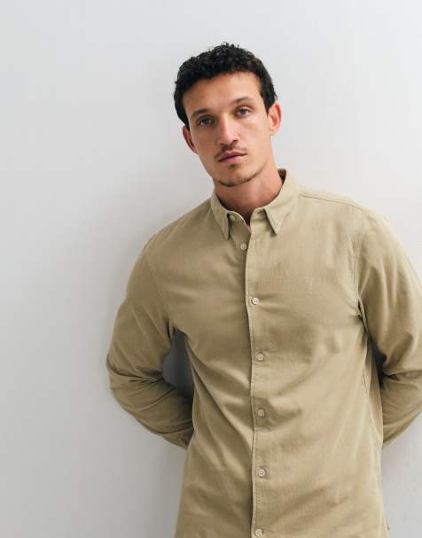 AllSaints Birchwood långärmad loggaskjorta i beige - view 1
