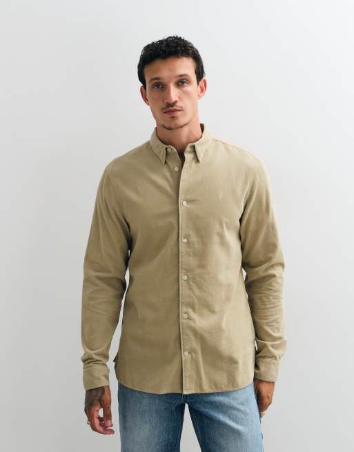 AllSaints Birchwood langærmet logo-cordskjorte i beige, 4 af 5