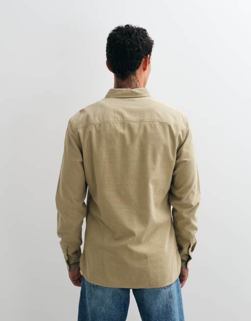 AllSaints Birchwood langærmet logo-cordskjorte i beige, 5 af 5