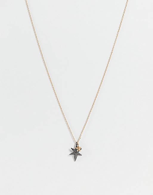 Women AllSaints black diamante star pendent chain necklace in gold 