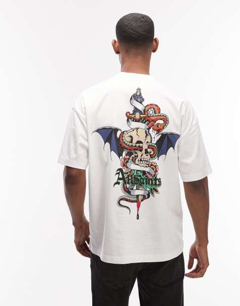 AllSaints Blade graphic logo t-shirt with back print in white