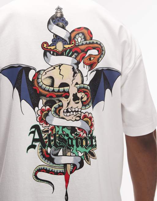 AllSaints - Blade - T-shirt met grafisch logo en print op de achterkant in wit, 4 van 5