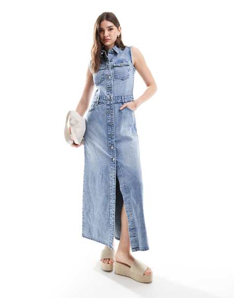 AllSaints Blair denim maxi dress in indigo - view 1
