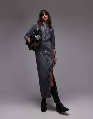 AllSaints Blair denim maxi dress in washed black