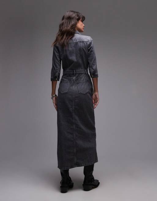 AllSaints Blair denim maxi dress in washed black ASOS