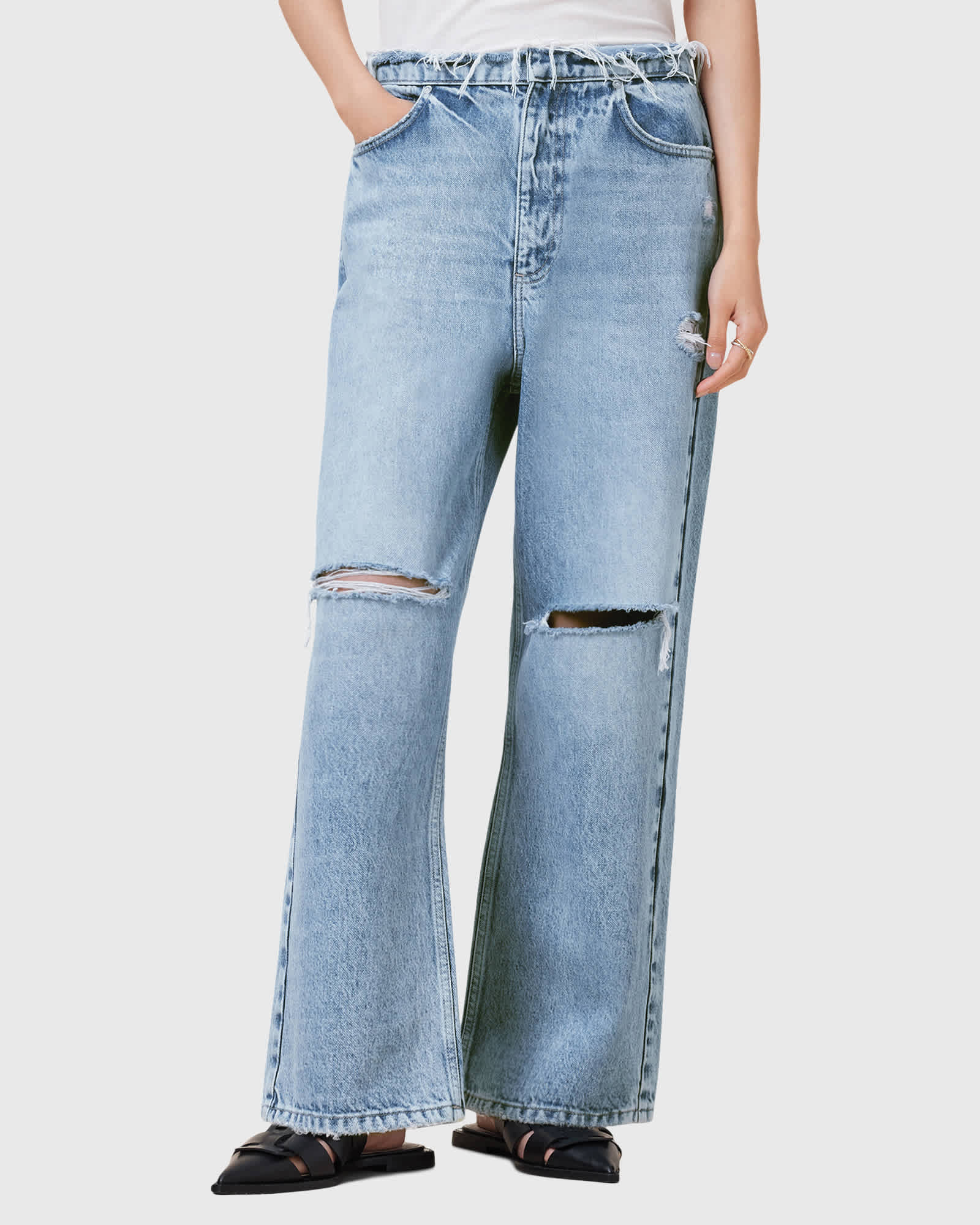 Потертые джинсы Allsaints blake светло-синего цвета