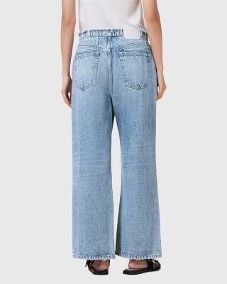 Allsaints Blake Fray High Rise Wide Leg Jeans In Light Indigo