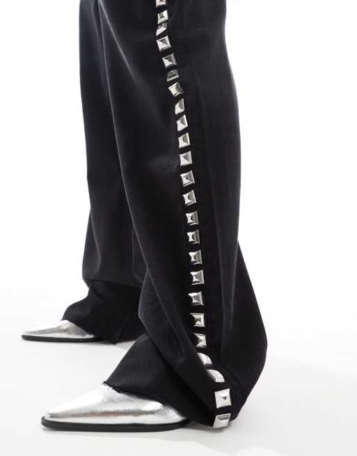 AllSaints Blake stud straight jeans in black, 3 of 5