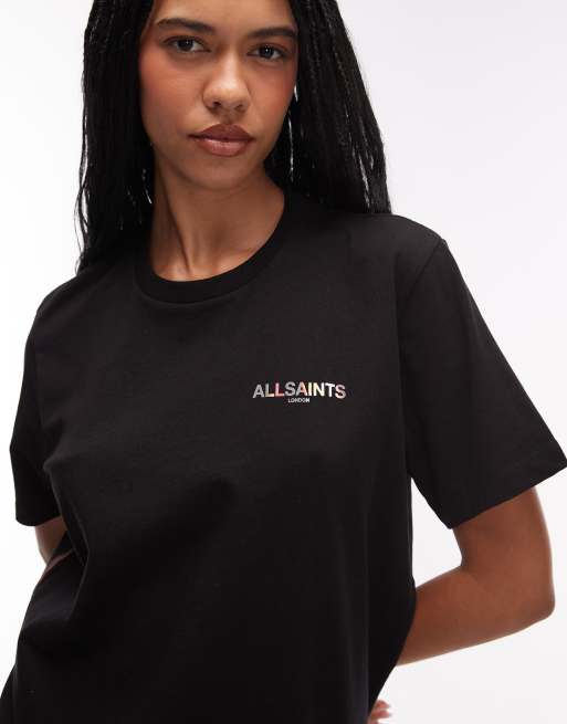 AllSaints blaze short sleeve logo back print boyfriend t-shirt in black, 2 of 4