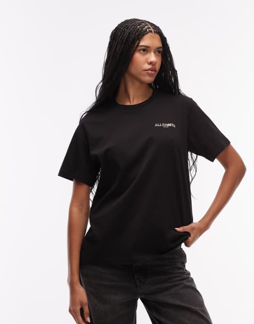 AllSaints blaze short sleeve logo back print boyfriend t-shirt in black, 3 of 4