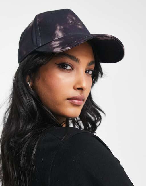 AllSaints bleached tie dye baseball cap in black and pink