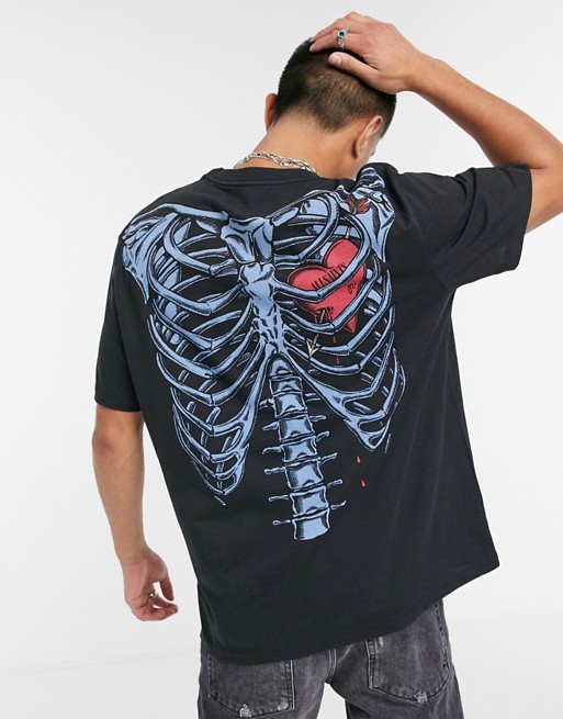 AllSaints Bleeding Heart skeleton heart graphic t-shirt with back print in black