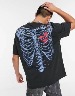 AllSaints Bleeding Heart skeleton heart graphic t-shirt with back print in  black