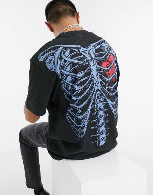 AllSaints - Bleeding Heart - T-shirt nera con stampa di scheletro e cuore sul retro , 4 di 4
