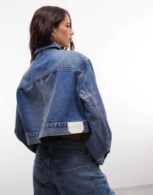 AllSaints Blink cropped denim jacket in mid wash blue, 2 of 4