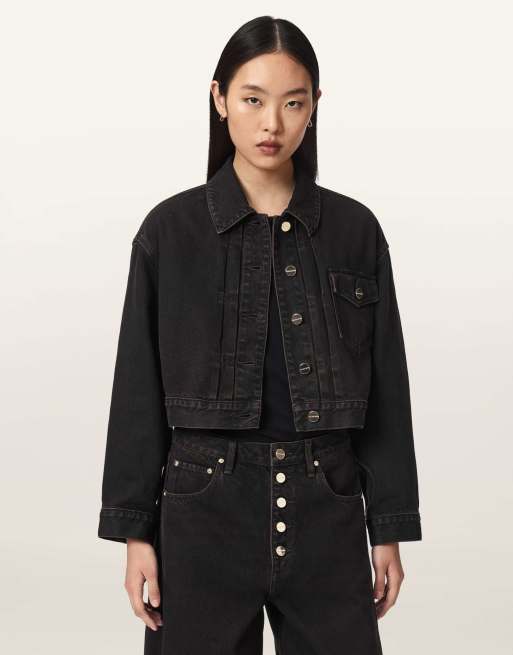 AllSaints Blink Cropped-Jacke in überfärbtem Braun, 7 von 7