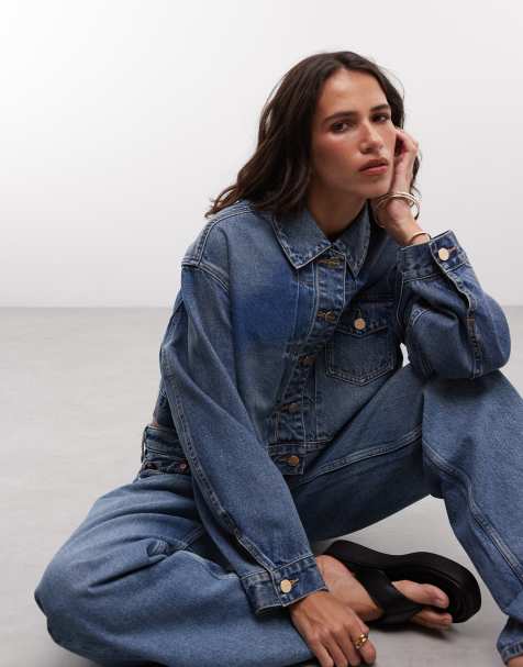 AllSaints Blink cropped Jeansjacke in mittlerer Waschung Blau - view 1