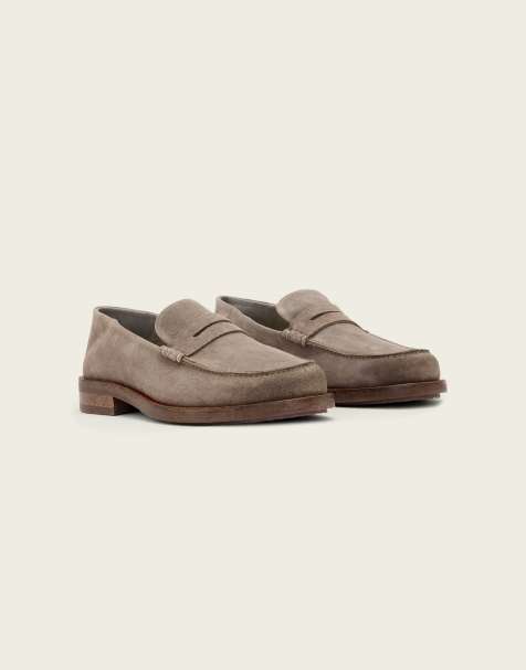 AllSaints – Bloom – Bruna loafers i mjuk mocka - view 1