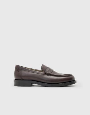 Allsaints Mens Black Bloom Leather Penny Loafers