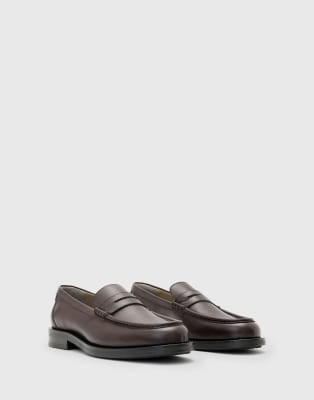 Allsaints Mens Black Bloom Leather Penny Loafers