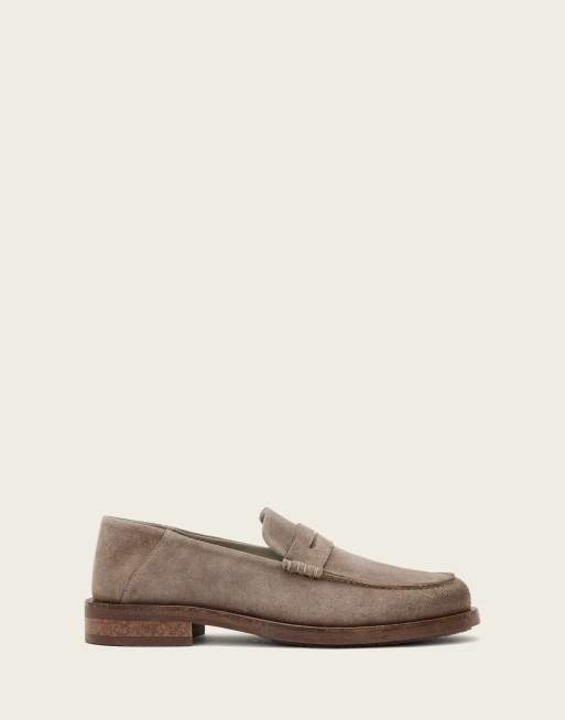 AllSaints Bloom soft suede leather loafers in brown, 2 of 4