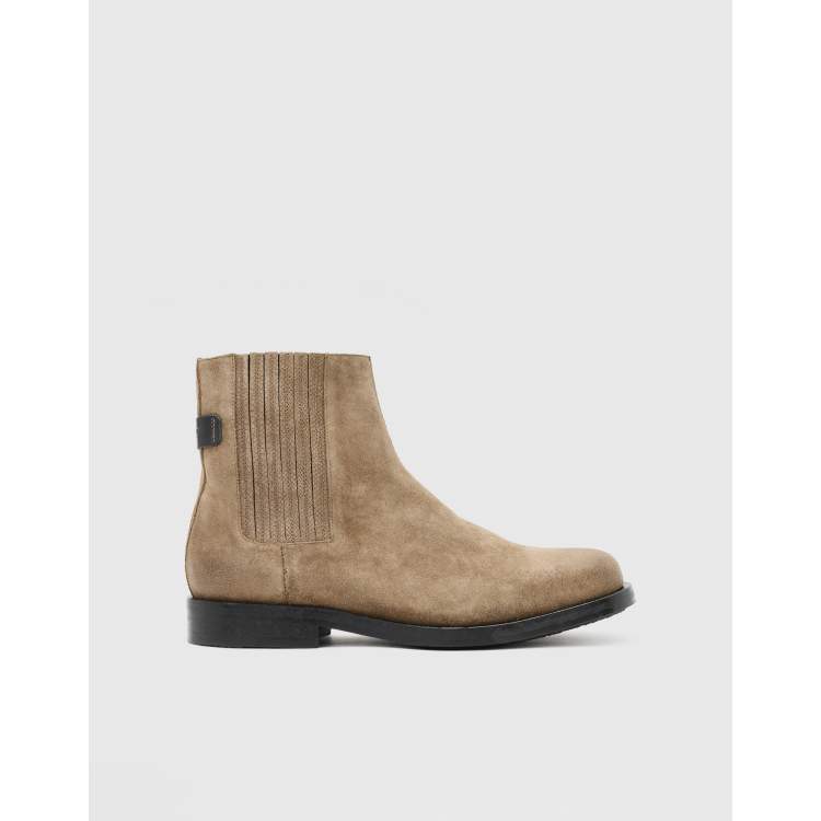 AllSaints Bloom suede Chelsea boots in stone gray | ASOS