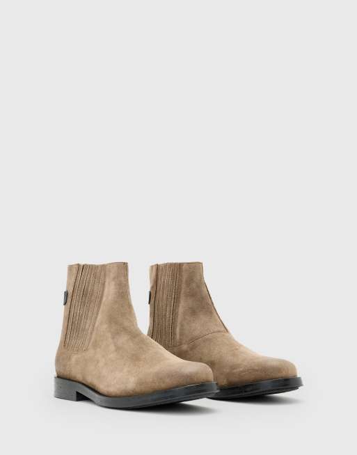 AllSaints Bloom suede Chelsea boots in stone gray