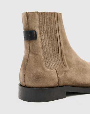 AllSaints Bloom suede Chelsea boots in stone gray | ASOS