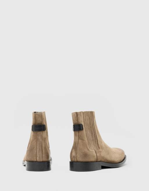 AllSaints Bloom suede Chelsea boots in stone gray