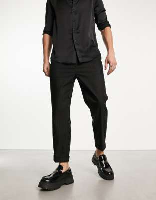 AllSaints AllSaints Blues co-ord cropped tapered trousers in black pinstripe