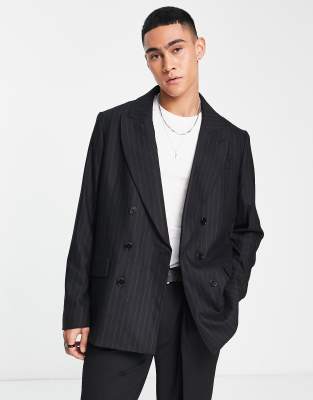 Allsaints Blues Suit Jacket In Black Pinstripe