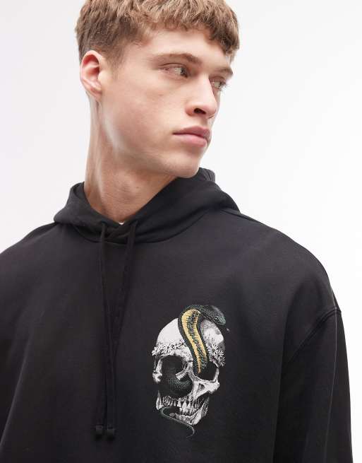 AllSaints – Bluza w spranym czarnym kolorze z kapturem i grafiką z wężem, 5 z 5