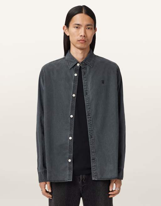 AllSaints – Bodhi – Langärmlige Hemdjacke in Blainn Schwarz