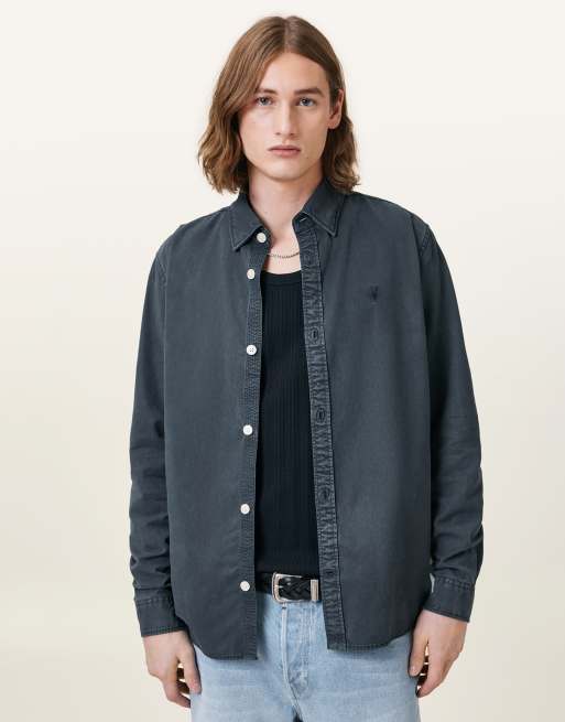AllSaints – Bodhi – Langärmlige Hemdjacke in Odyssey-Blau