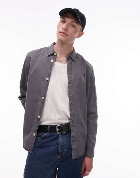 Allsaints Bodhi ls overshirt in pillar grey - GREY